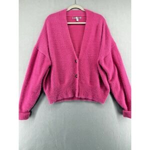 Urban Outfitters Cardigan Sweater Womens Medium Pink Fuzzy Oversized Cozy
